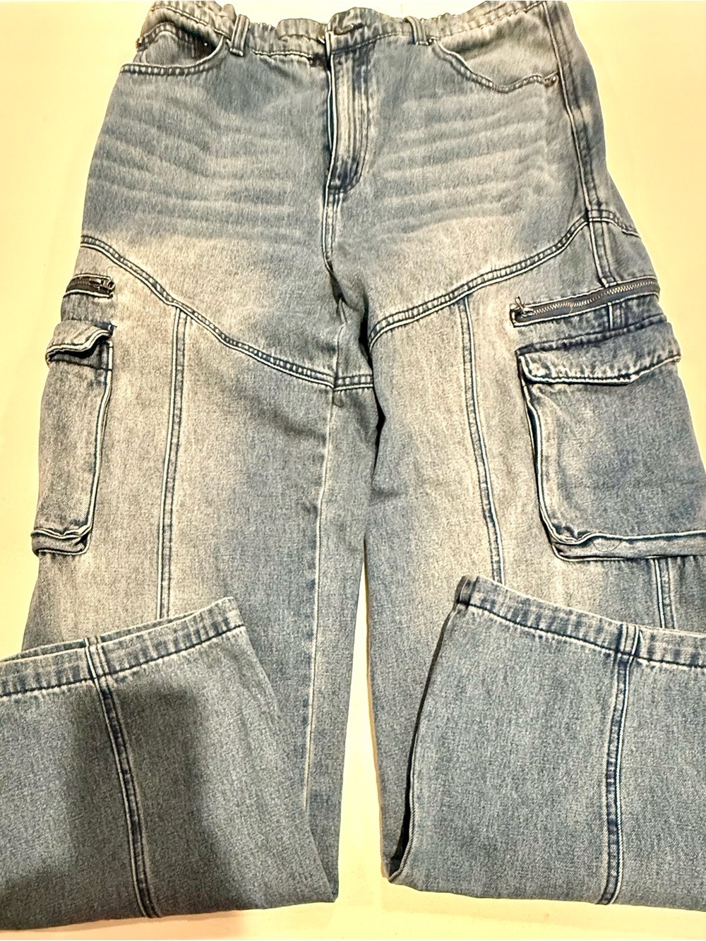 Fashion Nova Women's High Rise Light Blue Cargo Denim Jeans